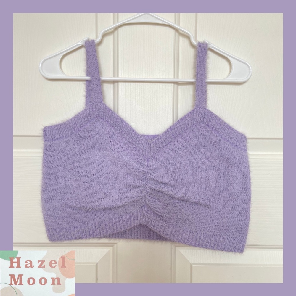 Hazel Moon - Light Purple Fuzzy Ruched Sweetheart Neckline Tank Top